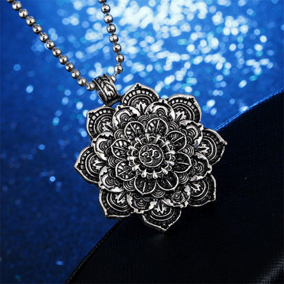 Vintage Mandala Lotus Flower Pendant Necklaces For Women