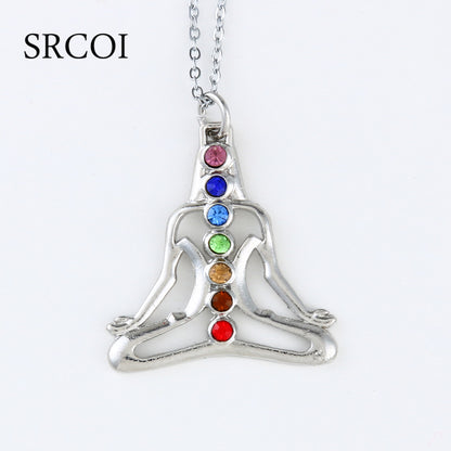 Reiki 7 Chakra Beads Pendant  Quartz Crystal Necklace