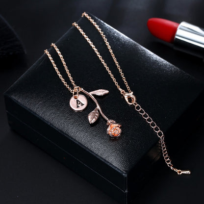 English Letter Exquisite Rose Pendant Necklace