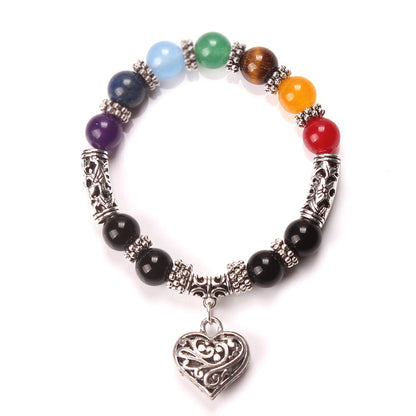 7 Chakra  Healing Crystals Stone  Heart Charm Bracelet