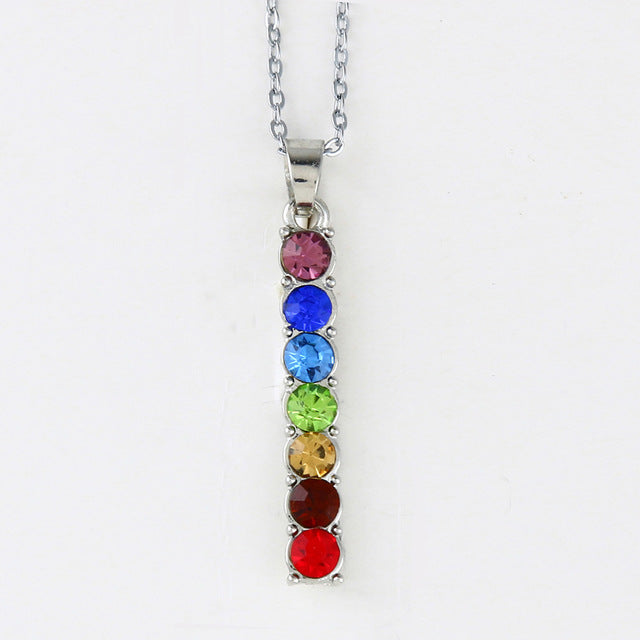 Reiki 7 Chakra Beads Pendant  Quartz Crystal Necklace