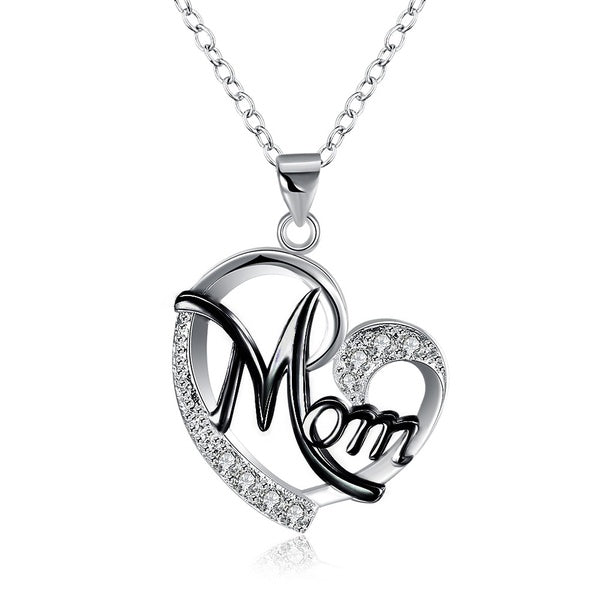 MOM Heart Shape Inlaid Crystal Pendant Necklace