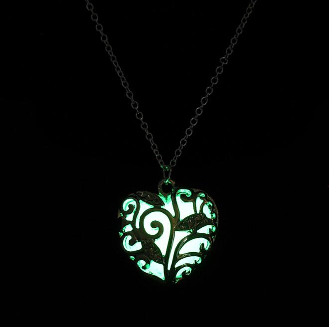 Vintage Glow in the Dark Pendant  Heart Necklace For Women