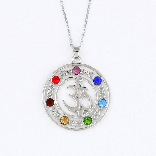 Reiki 7 Chakra Beads Pendant  Quartz Crystal Necklace