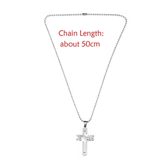 JESUS Cross Pendant Necklace  Stainless Steel Chain