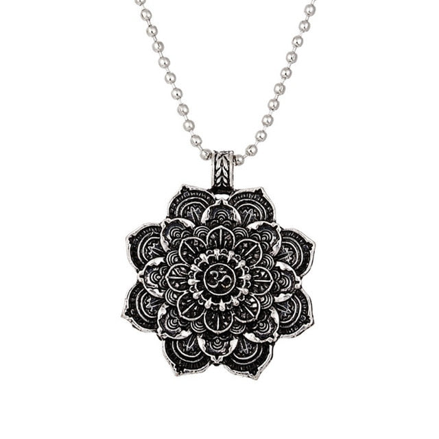 Vintage Mandala Lotus Flower Pendant Necklaces For Women