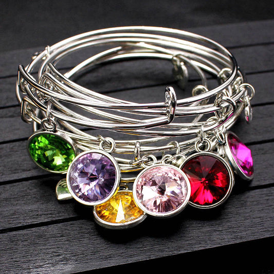 Crystal Charm Birthstone Bangle Bracelets For Women