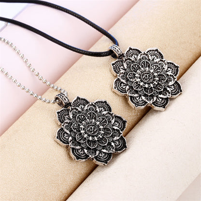 Vintage Mandala Lotus Flower Pendant Necklaces For Women