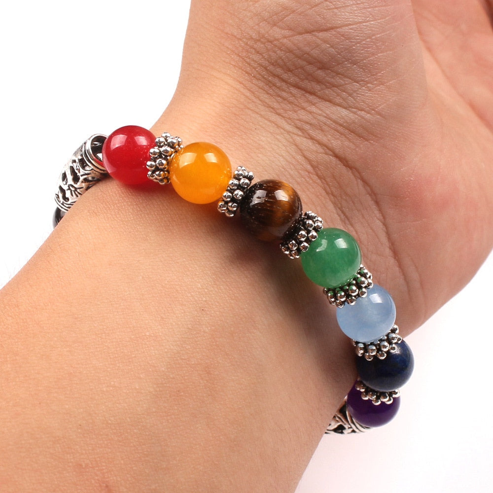 7 Chakra  Healing Crystals Stone  Heart Charm Bracelet