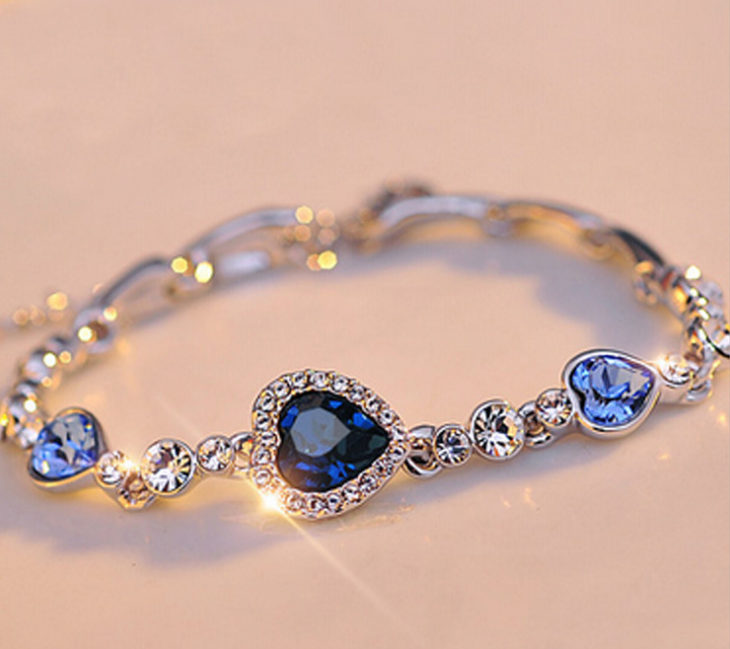 Classic Ocean Heart Crystal Silver Fashion Bracelets