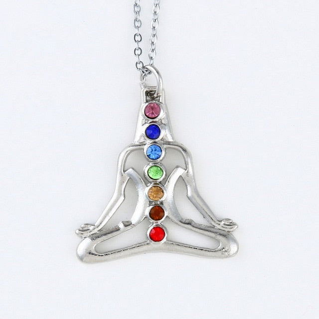 Reiki 7 Chakra Beads Pendant  Quartz Crystal Necklace