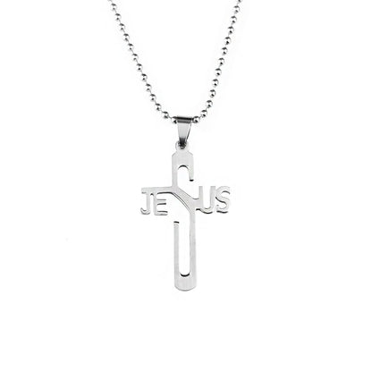 JESUS Cross Pendant Necklace  Stainless Steel Chain