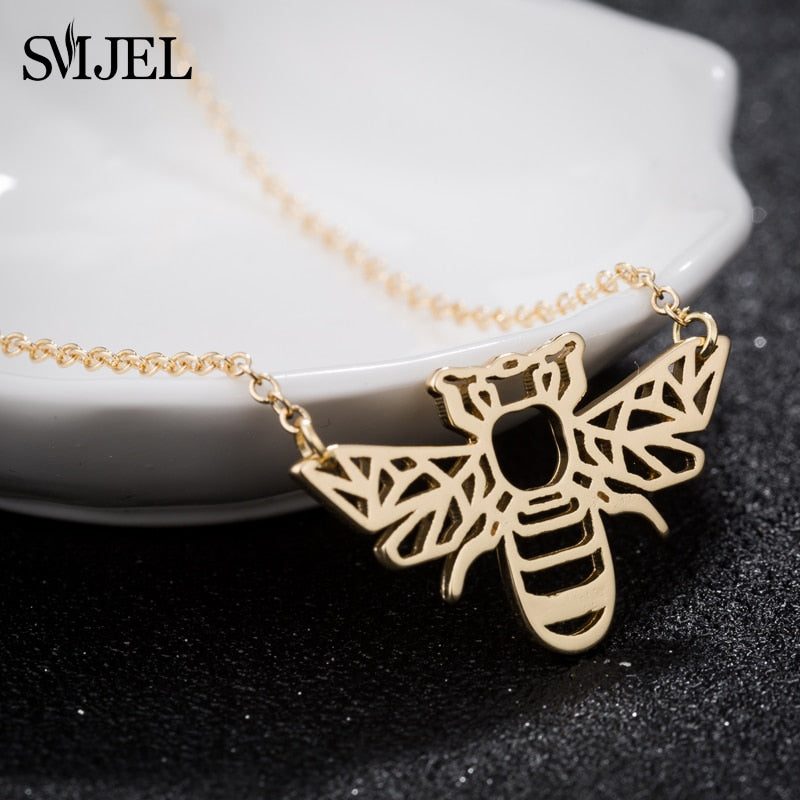 Gold Bee Pendant Necklace