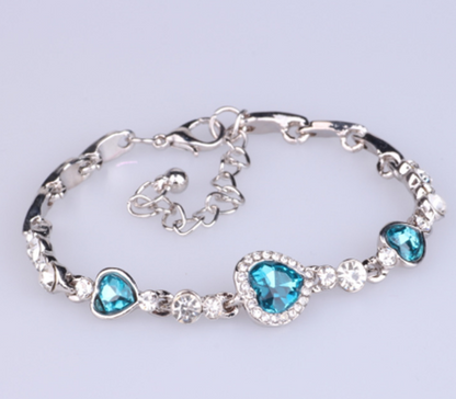 Classic Ocean Heart Crystal Silver Fashion Bracelets