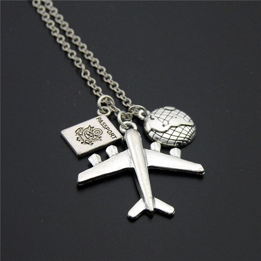 Traveling Wanderlust Passport Earth Airplane Necklaces