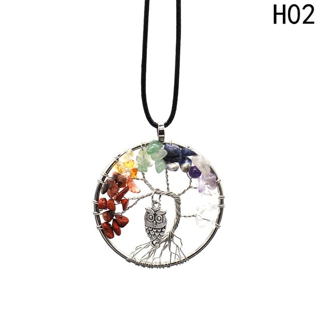 Tree Of Life Inlay Owl Wisdom Pendant Necklace Jewelry