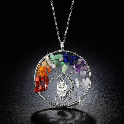 Tree Of Life Inlay Owl Wisdom Pendant Necklace Jewelry