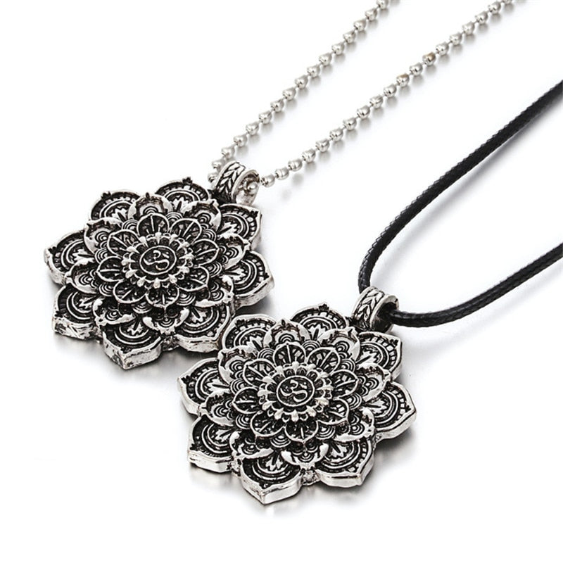 Vintage Mandala Lotus Flower Pendant Necklaces For Women