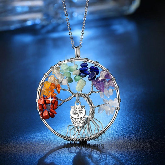 Tree Of Life Inlay Owl Wisdom Pendant Necklace Jewelry