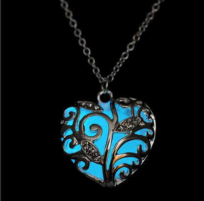 Vintage Glow in the Dark Pendant  Heart Necklace For Women