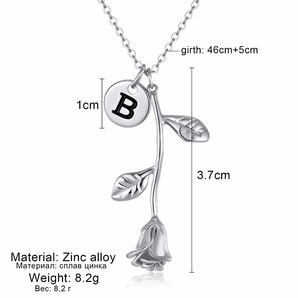 English Letter Exquisite Rose Pendant Necklace