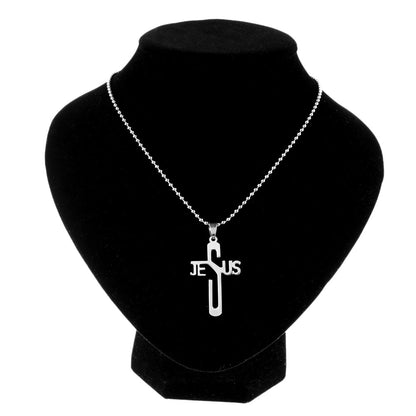 JESUS Cross Pendant Necklace  Stainless Steel Chain