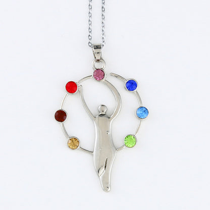 Reiki 7 Chakra Beads Pendant  Quartz Crystal Necklace