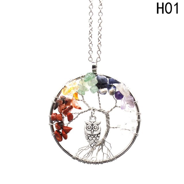 Tree Of Life Inlay Owl Wisdom Pendant Necklace Jewelry