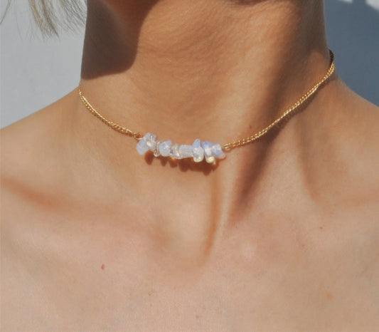 Opal Stone Crystal Choker Necklace for Women