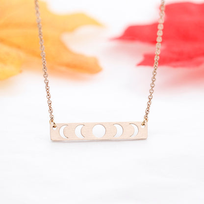 Hollow Moon Phase Gold Pendant Necklace