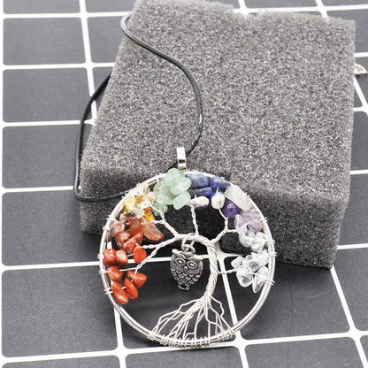 Tree Of Life Inlay Owl Wisdom Pendant Necklace Jewelry