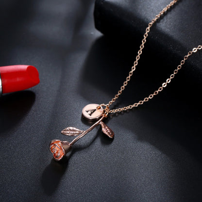 English Letter Exquisite Rose Pendant Necklace