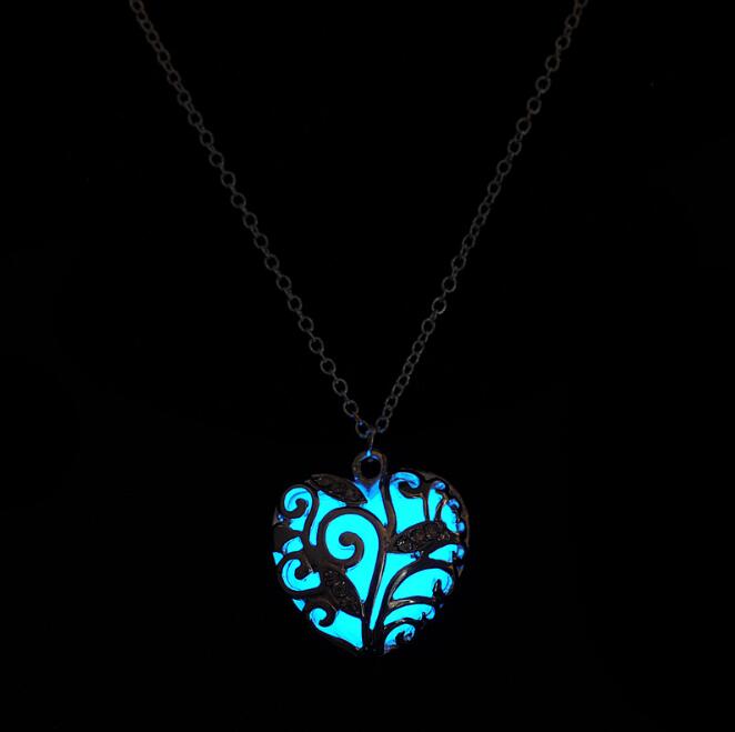 Vintage Glow in the Dark Pendant  Heart Necklace For Women