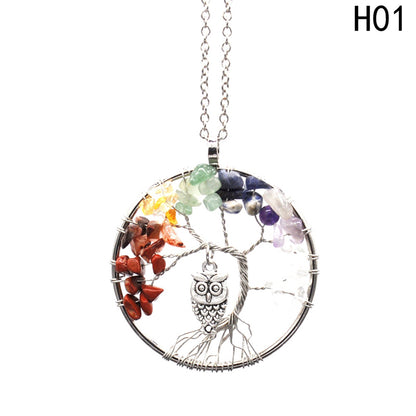 Tree Of Life Inlay Owl Wisdom Pendant Necklace Jewelry