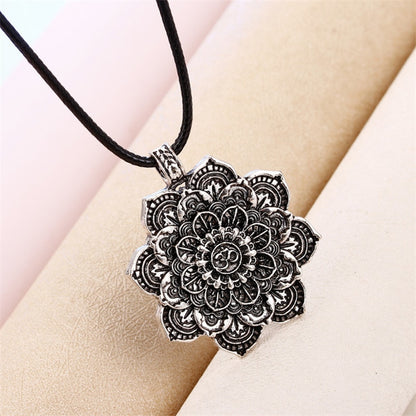 Vintage Mandala Lotus Flower Pendant Necklaces For Women